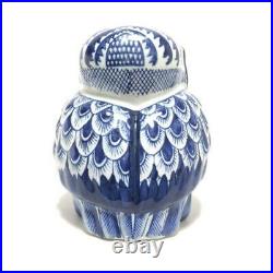 Owl Bird Porcelain Doll Statue Blue White Pottery Figurine Interior Vintage Used