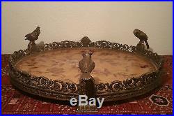 PARROT chinese bronze porcelain vtg tile bird statue cockatoo tray stand plate