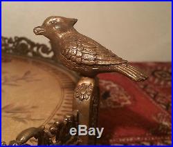 PARROT chinese bronze porcelain vtg tile bird statue cockatoo tray stand plate