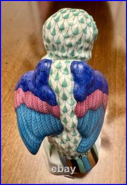 PRISTINE HEREND GREEN FISHNET OWL 4.75 #5106 HAND PAINTED With24K Gold Trim