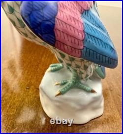 PRISTINE HEREND GREEN FISHNET OWL 4.75 #5106 HAND PAINTED With24K Gold Trim