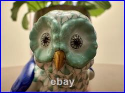 PRISTINE HEREND GREEN FISHNET OWL 4.75 #5106 HAND PAINTED With24K Gold Trim