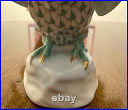 PRISTINE HEREND GREEN FISHNET OWL 4.75 #5106 HAND PAINTED With24K Gold Trim