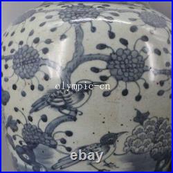 Pair 18''chinese blue and white porcelain painting flowers bird jar vase statue