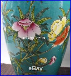 Pair 18'' chinese fencai porcelain flowers and birds design home decor vase