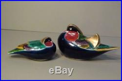 Pair (2) Rare Old Japanese Kutani Okimono Porcelain Ducks Birds Beautiful Colors