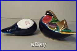 Pair (2) Rare Old Japanese Kutani Okimono Porcelain Ducks Birds Beautiful Colors