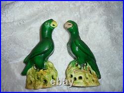Pair Antique Chinese Green Porcelain Parrot Figures Statues 18th 19th 20th