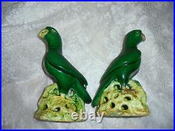 Pair Antique Chinese Green Porcelain Parrot Figures Statues 18th 19th 20th