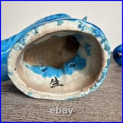 Pair Antique Chinese Pigeon Dove Bird Turquoise Glazed Porcelain Model Figurines