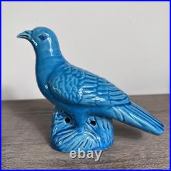 Pair Antique Chinese Pigeon Dove Bird Turquoise Glazed Porcelain Model Figurines