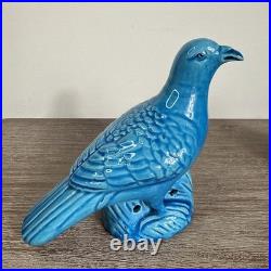 Pair Antique Chinese Pigeon Dove Bird Turquoise Glazed Porcelain Model Figurines