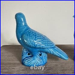 Pair Antique Chinese Pigeon Dove Bird Turquoise Glazed Porcelain Model Figurines