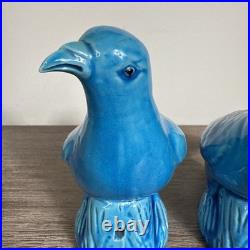 Pair Antique Chinese Pigeon Dove Bird Turquoise Glazed Porcelain Model Figurines