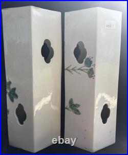 Pair Antique Circa 1900 Chinese Hand Painted Birds Porcelain Hat / Wig Stands