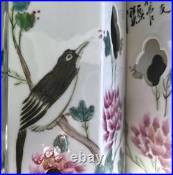 Pair Antique Circa 1900 Chinese Hand Painted Birds Porcelain Hat / Wig Stands