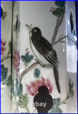 Pair Antique Circa 1900 Chinese Hand Painted Birds Porcelain Hat / Wig Stands