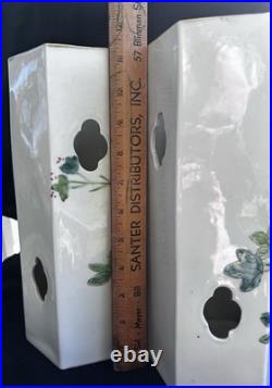 Pair Antique Circa 1900 Chinese Hand Painted Birds Porcelain Hat / Wig Stands