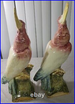 Pair Antique Czechoslovakia Royal Dux Parrot Cockatoo Signed Statue 16 3/4 inch