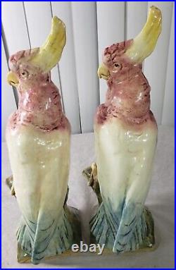 Pair Antique Czechoslovakia Royal Dux Parrot Cockatoo Signed Statue 16 3/4 inch