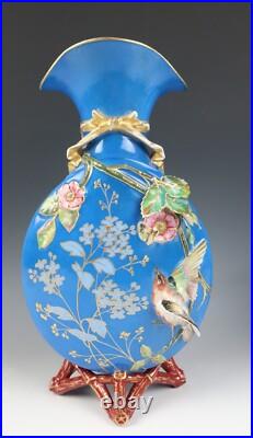 Pair Antique French Limoges Aesthetic Porcelain Vase Birds Japonisme Orientalist