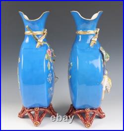 Pair Antique French Limoges Aesthetic Porcelain Vase Birds Japonisme Orientalist