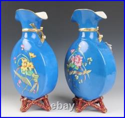 Pair Antique French Limoges Aesthetic Porcelain Vase Birds Japonisme Orientalist Pair Antique French Limoges Aesthetic Porcelain Vase Birds Japonisme Orientalist