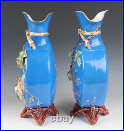 Pair Antique French Limoges Aesthetic Porcelain Vase Birds Japonisme Orientalist