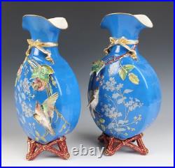 Pair Antique French Limoges Aesthetic Porcelain Vase Birds Japonisme Orientalist