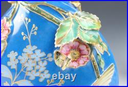 Pair Antique French Limoges Aesthetic Porcelain Vase Birds Japonisme Orientalist