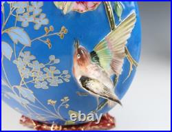 Pair Antique French Limoges Aesthetic Porcelain Vase Birds Japonisme Orientalist