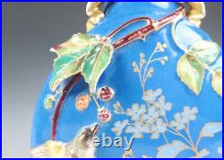 Pair Antique French Limoges Aesthetic Porcelain Vase Birds Japonisme Orientalist