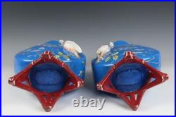 Pair Antique French Limoges Aesthetic Porcelain Vase Birds Japonisme Orientalist