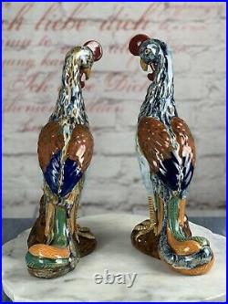 Pair. Antique. Pair Chinese Porcelain Phoenix Bird Statues 14'