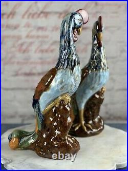 Pair. Antique. Pair Chinese Porcelain Phoenix Bird Statues 14'