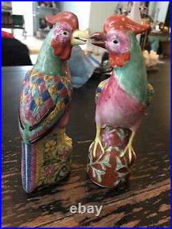Pair Chinese Antique Porcelain Famille Rose Phoenix Birds 6 Marked