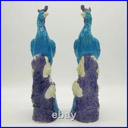 Pair Chinese Export Porcelain Turquoise Blue Phoenix Birds Statues Figures