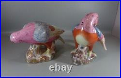 Pair Chinese Famille Rose Porcelain 19th C. Qing. Dove Figurines Oriental Décor