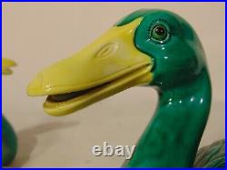 Pair Chinese Green Glazed Porcelain Ducks Figures