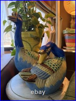Pair Colorful Japanese Kutani Geese Ducks Porcelain Clay Andrea by Sadek