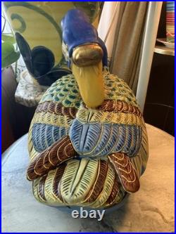 Pair Colorful Japanese Kutani Geese Ducks Porcelain Clay Andrea by Sadek