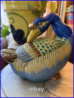 Pair Colorful Japanese Kutani Geese Ducks Porcelain Clay Andrea by Sadek