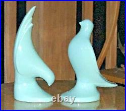 Pair Dove MCM Pottery Porcelain statue marked ITALY 11 teal vintage Bird figure