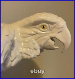 Pair Large Italian Blanc de Chine Ceramic Bird Parrot Scultpures Statues Italy