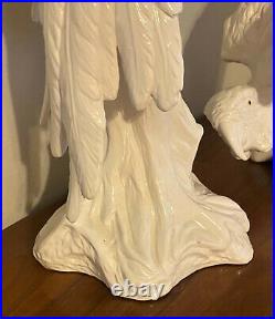 Pair Large Italian Blanc de Chine Ceramic Bird Parrot Scultpures Statues Italy