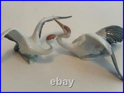Pair Lladro Landing Crane Bird 1600 & 1598 Porcelin Figurine Spain Set of 2 Nice