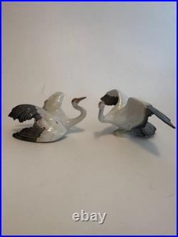 Pair Lladro Landing Crane Bird 1600 & 1598 Porcelin Figurine Spain Set of 2 Nice