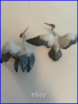 Pair Lladro Landing Crane Bird 1600 & 1598 Porcelin Figurine Spain Set of 2 Nice