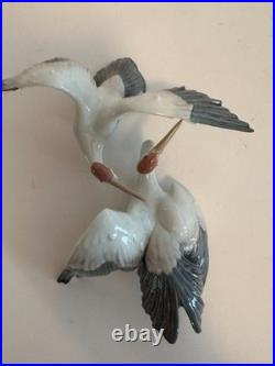 Pair Lladro Landing Crane Bird 1600 & 1598 Porcelin Figurine Spain Set of 2 Nice