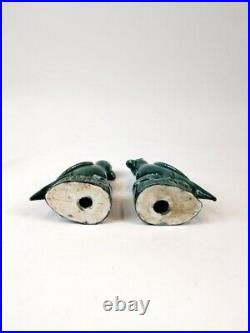 Pair Of 20th C Chinese Green Porcelain Parrots